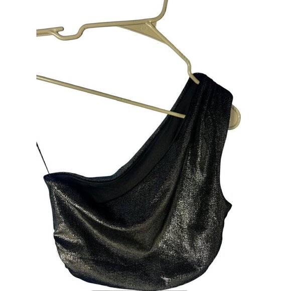 Susana Monaco Sequin BLACK, One Shoulder Crop TOP, RUCHED, TAYLOR SWIFT ERA, SM - Picture 4 of 8